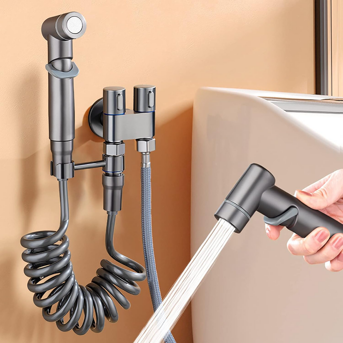 Globetrek° PremiumBidet - Lätt Installation Dubbelventil Handhållen Premie Bidet Uppsättning