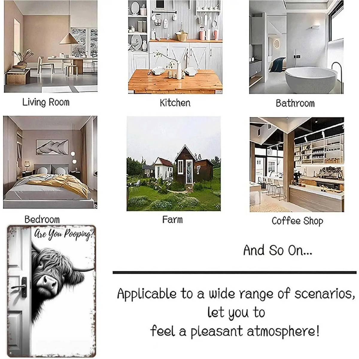 CowFrame™ – Rolig Rustik Highland Ko Ram Badrumsskylt